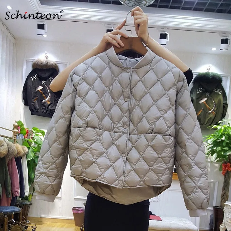 2018 Baseball Down Jacket Women Short White Duck Down Outwear Loose Casual Coat Ultra Light Down Jackets Over Size