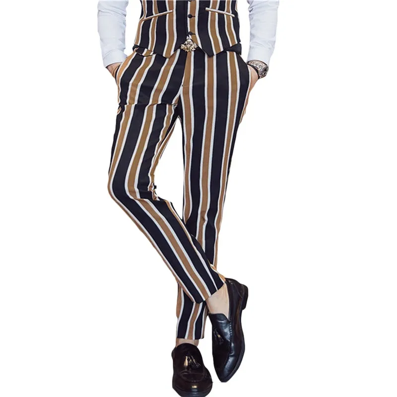 3-Piece Slim Fit Casual Stripe Brown Suit