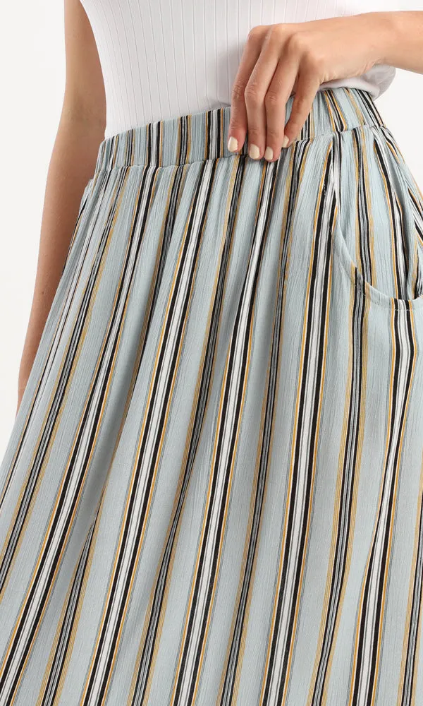 54191 Balanced Striped Midi Skirt With Side Pockets - Mint & Orange