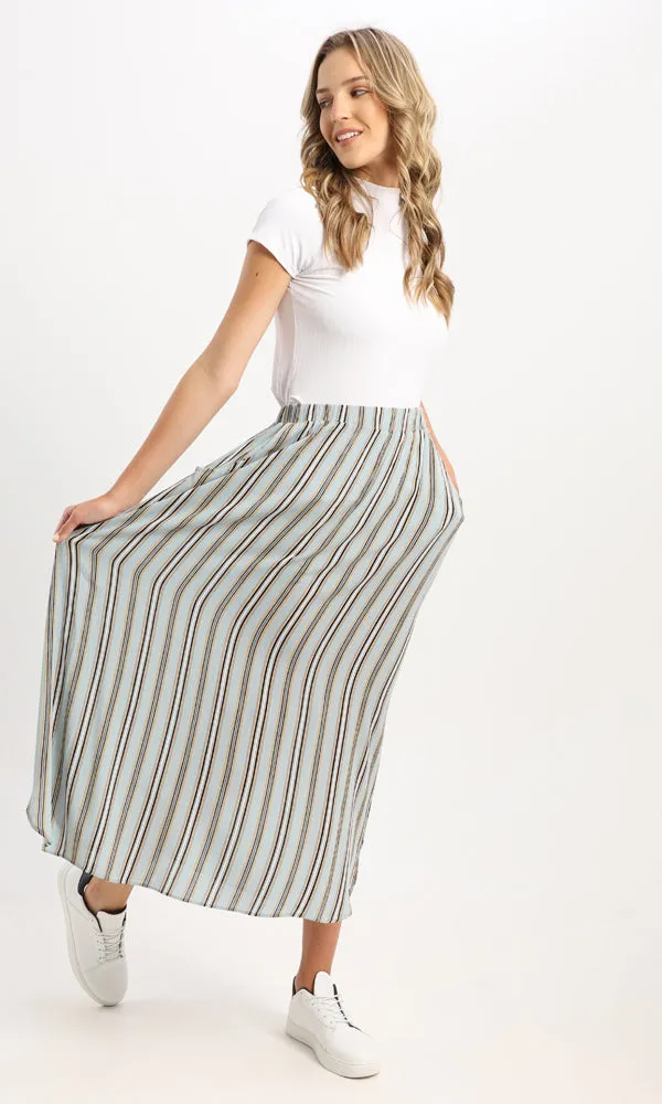 54191 Balanced Striped Midi Skirt With Side Pockets - Mint & Orange