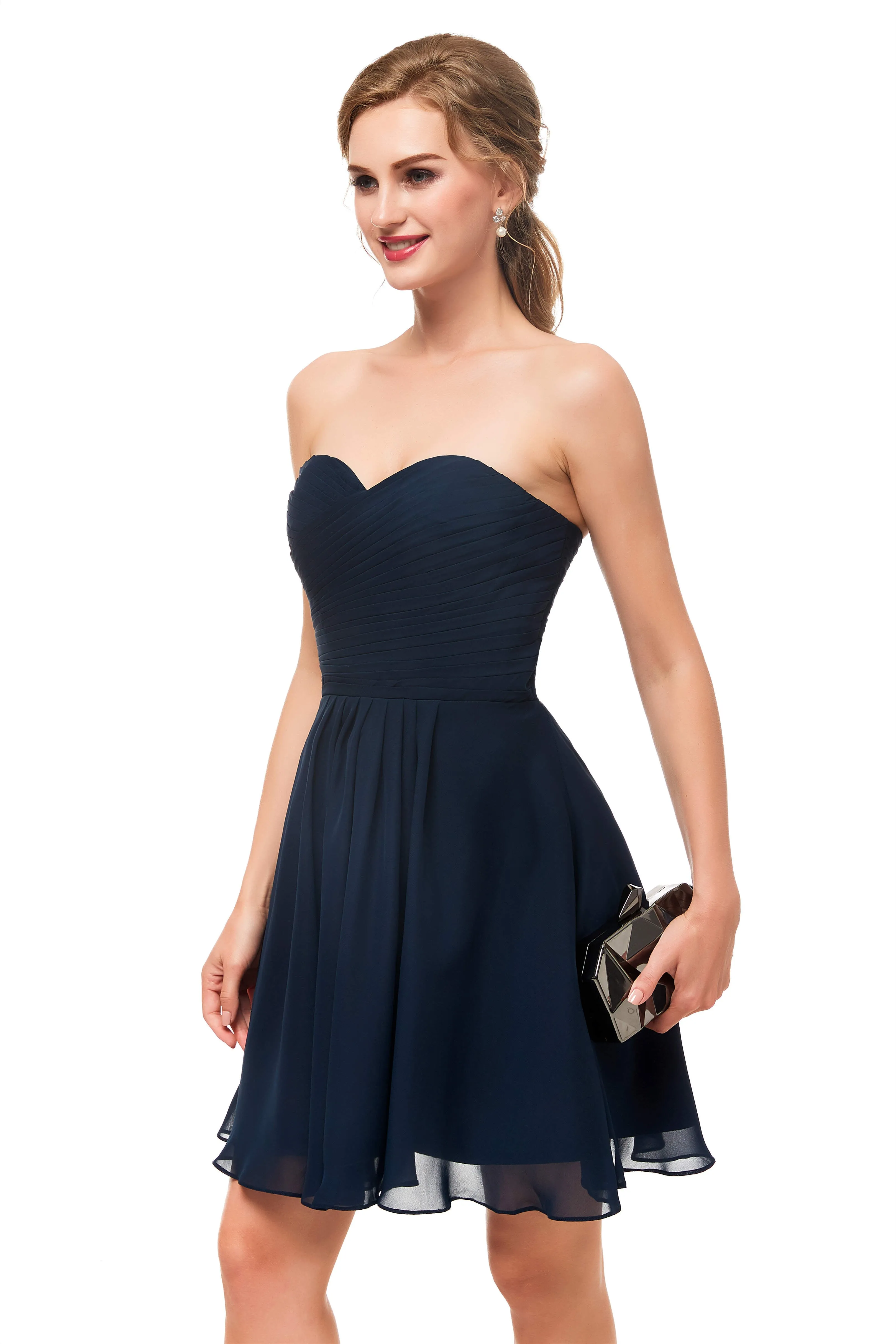 A Line Strapless Knee Length Chiffon Homecoming Dresses