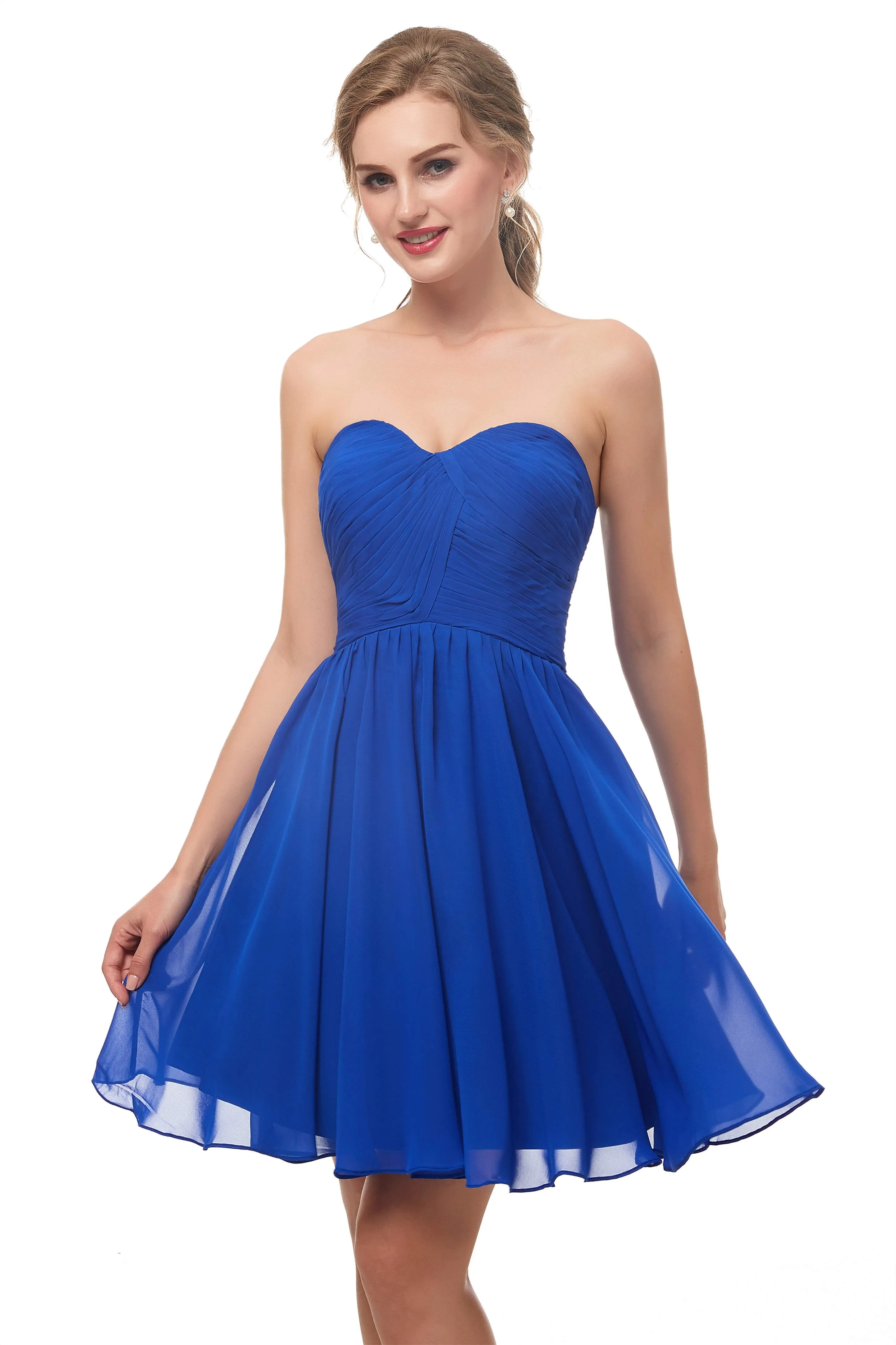 A Line Strapless Knee Length Chiffon Homecoming Dresses