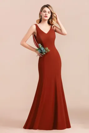 A-Line V-neck Backless Wedding Party Dress Wide Straps Chiffon Bridesmaid Dress