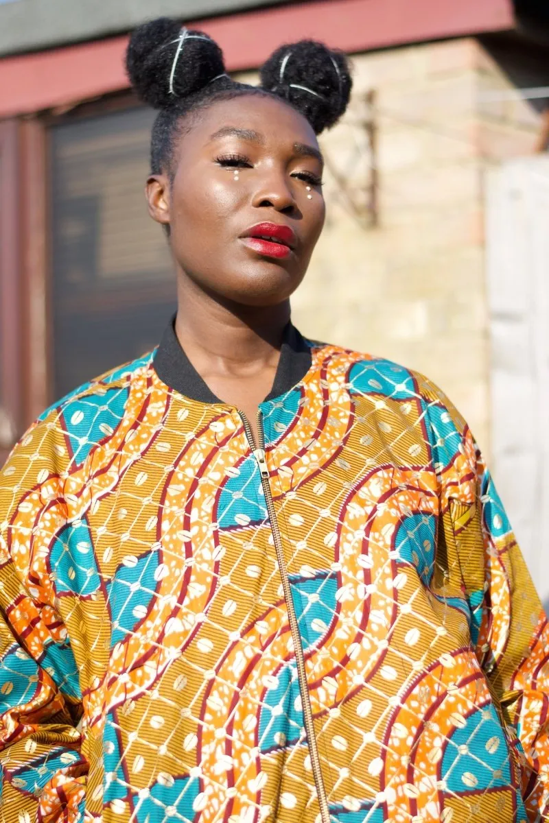 African Bomber Jacket in Orange Gold Ankara- Festival Clothing