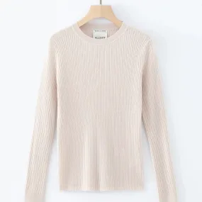 Aleger Cashmere Light Shell Skinny Rib Crew Neck Sweater