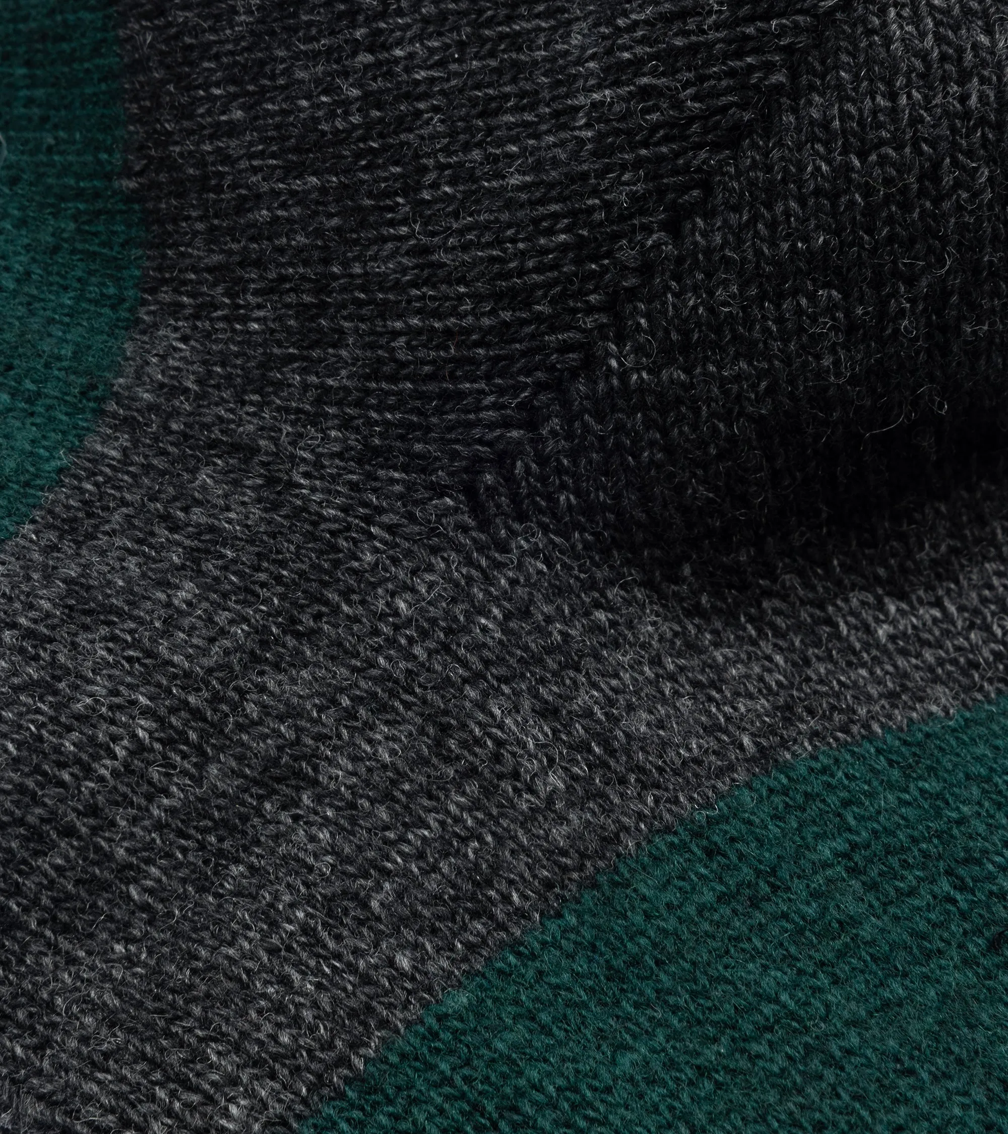 Anonymous Ism Wool Cashmere Striped Crew Socks: Grey/Green