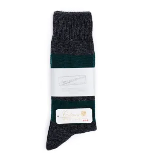 Anonymous Ism Wool Cashmere Striped Crew Socks: Grey/Green