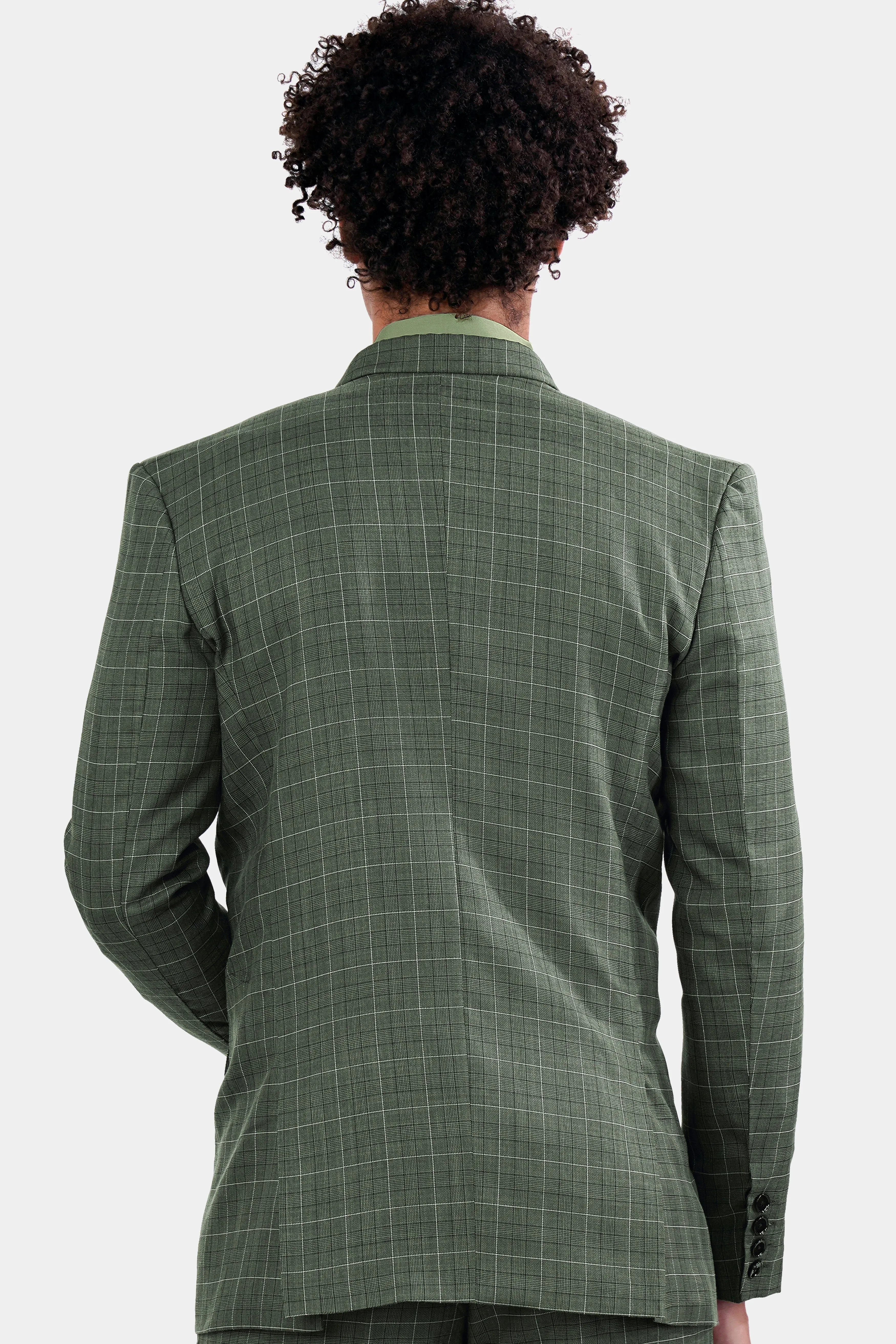 Artichoke Green Checkered Wool Rich Double Breasted Blazer