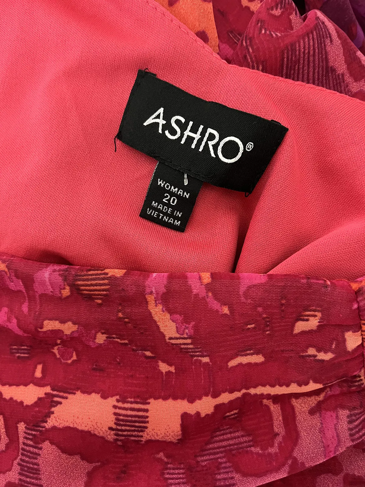 Ashro Size 20 Pink & Orange Abstract Floral Dress