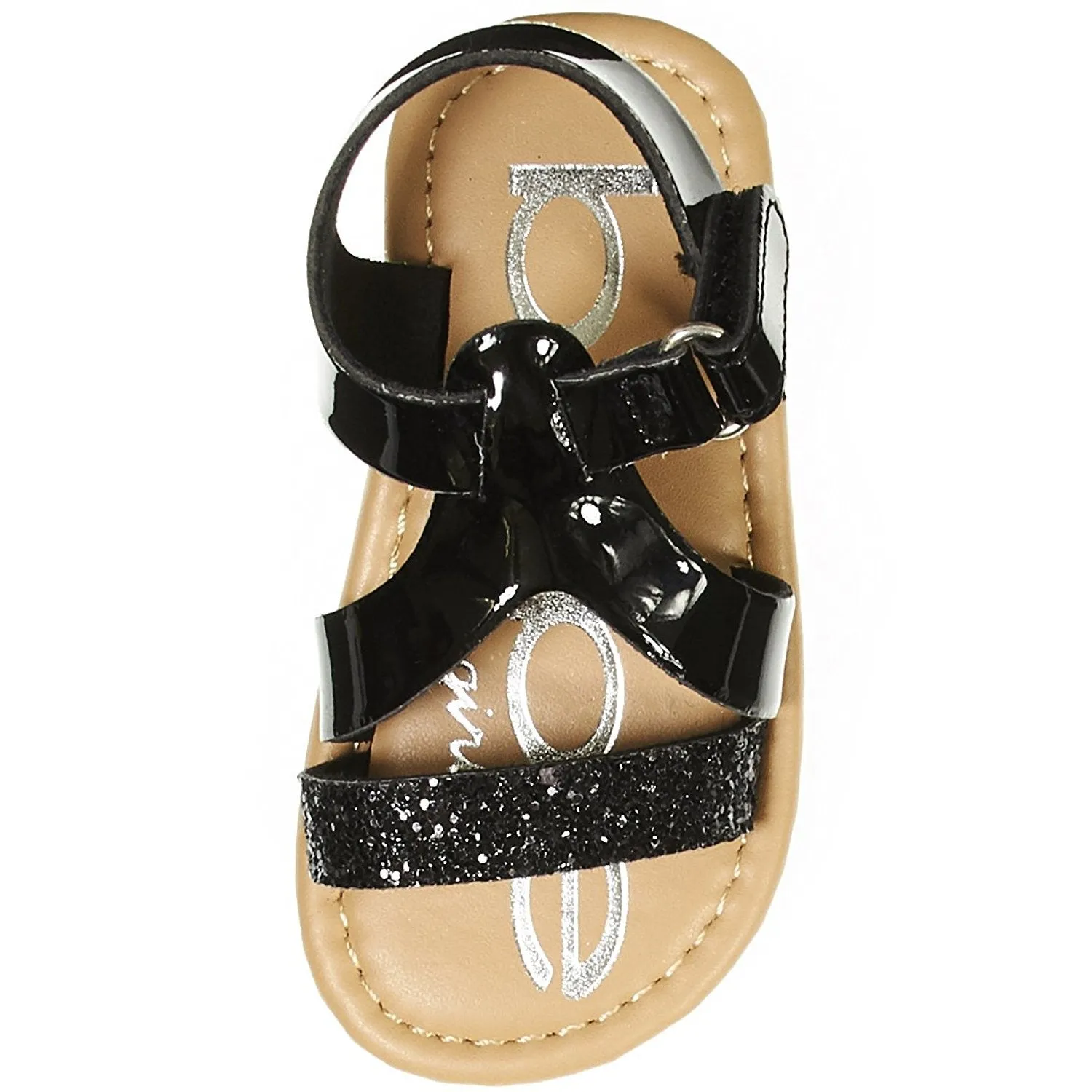 bebe Girls Toddler/Little Kid Metallic Slingback Glitter Strap Flat Sandal With Velcro