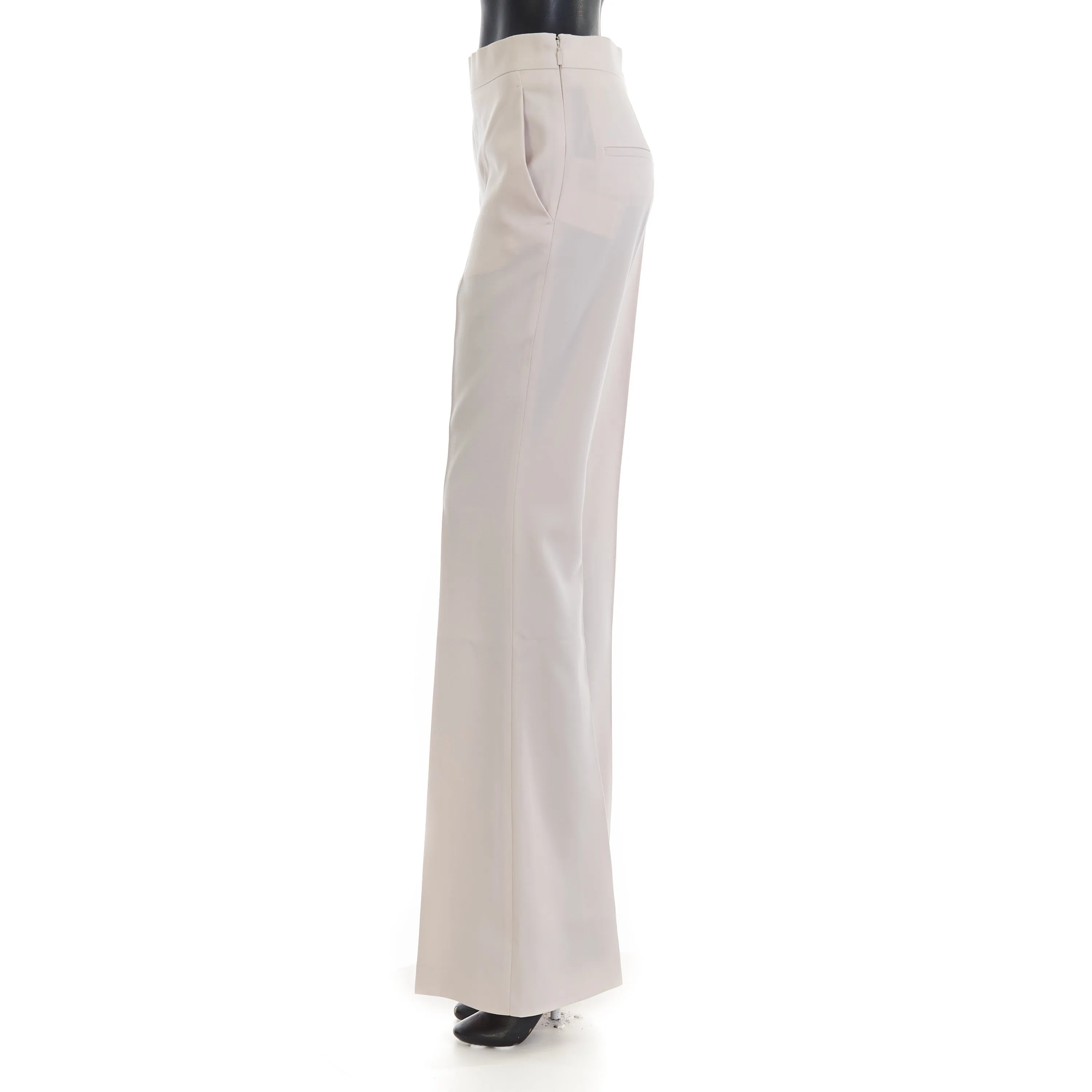 Beige Satin Trousers - Satin Panel, Asymmetrical Effect