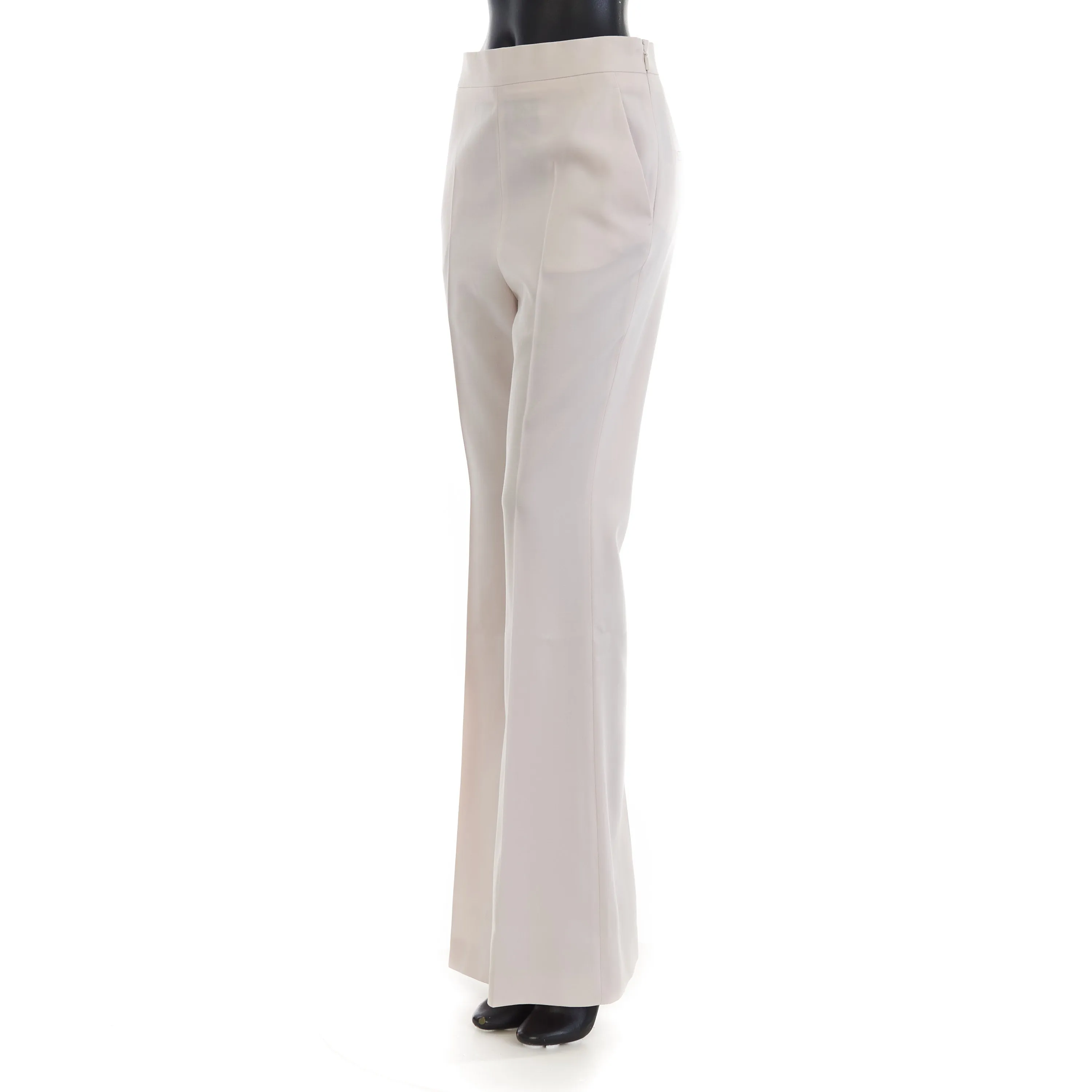 Beige Satin Trousers - Satin Panel, Asymmetrical Effect