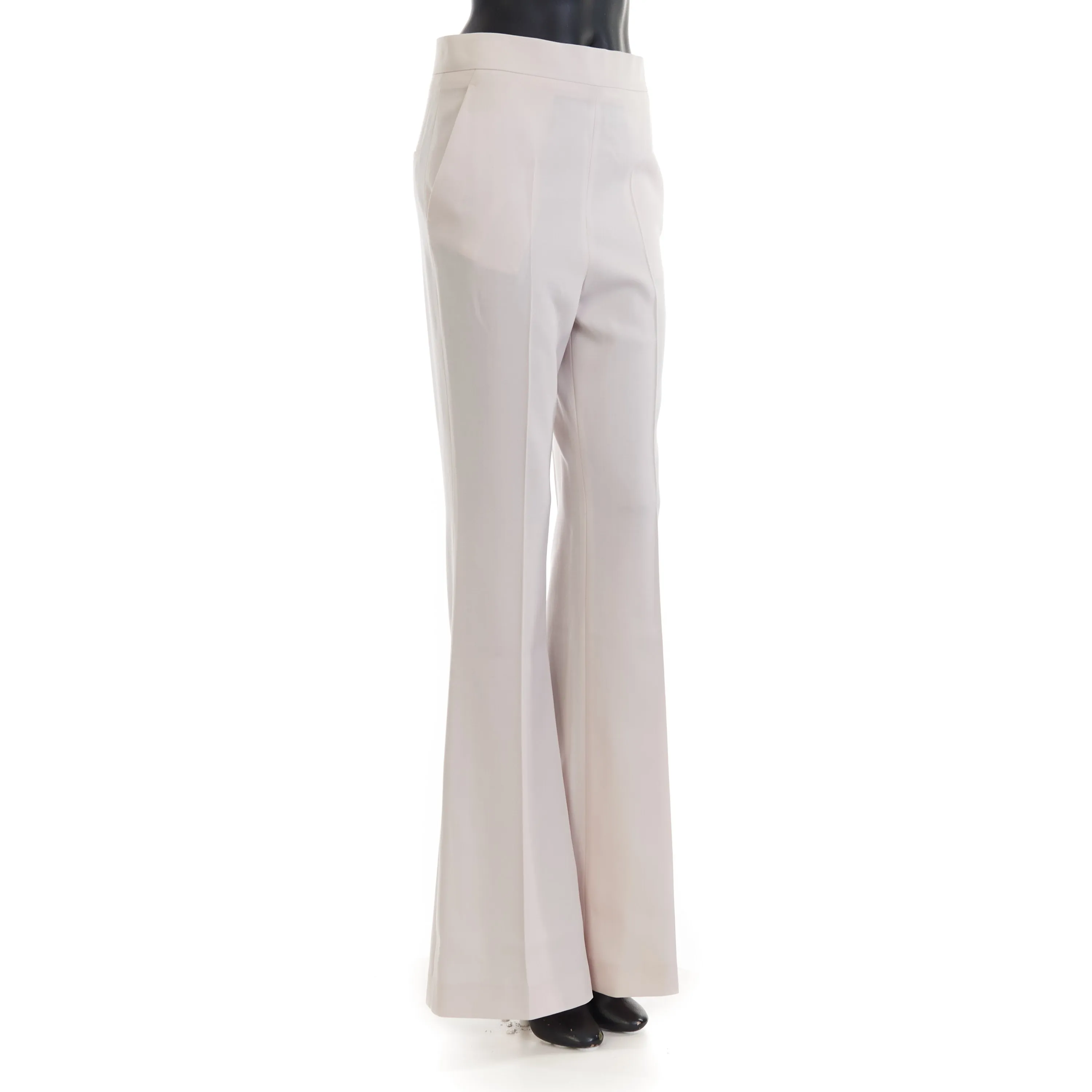 Beige Satin Trousers - Satin Panel, Asymmetrical Effect