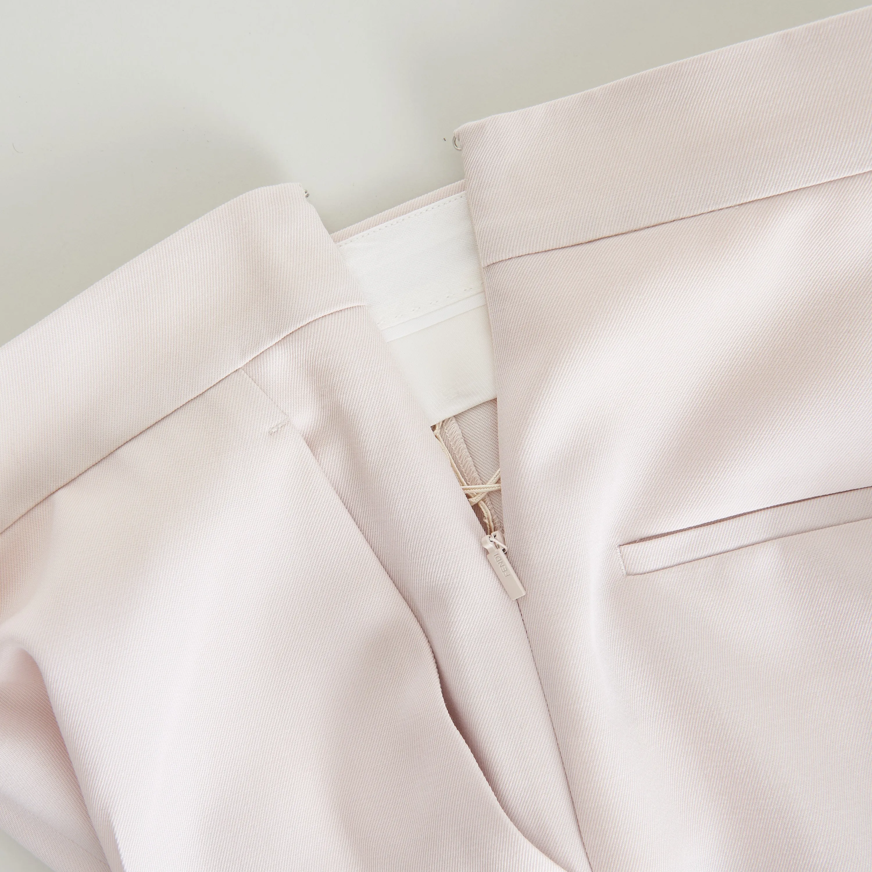 Beige Satin Trousers - Satin Panel, Asymmetrical Effect