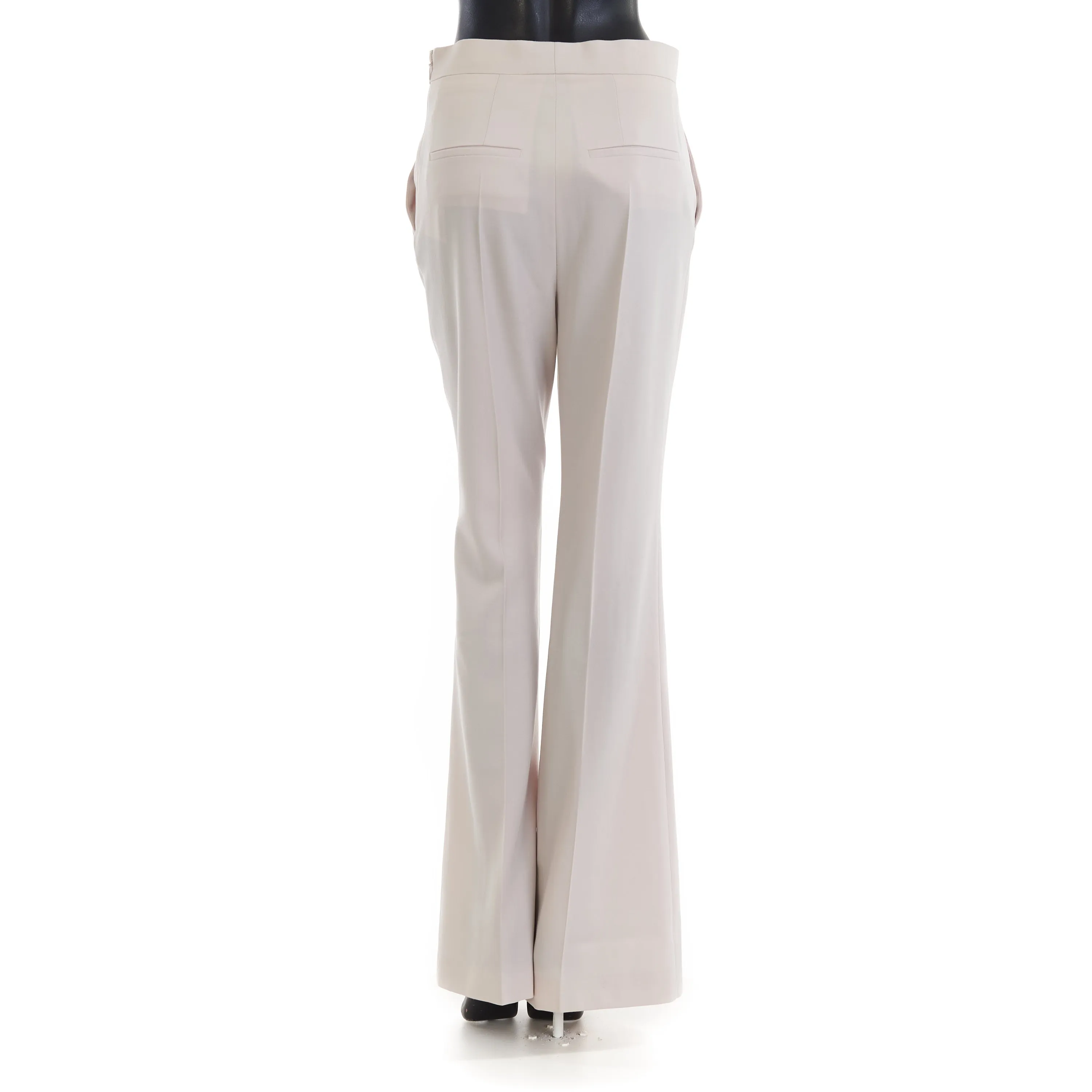 Beige Satin Trousers - Satin Panel, Asymmetrical Effect