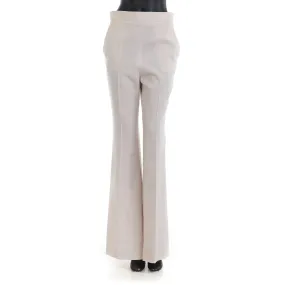 Beige Satin Trousers - Satin Panel, Asymmetrical Effect