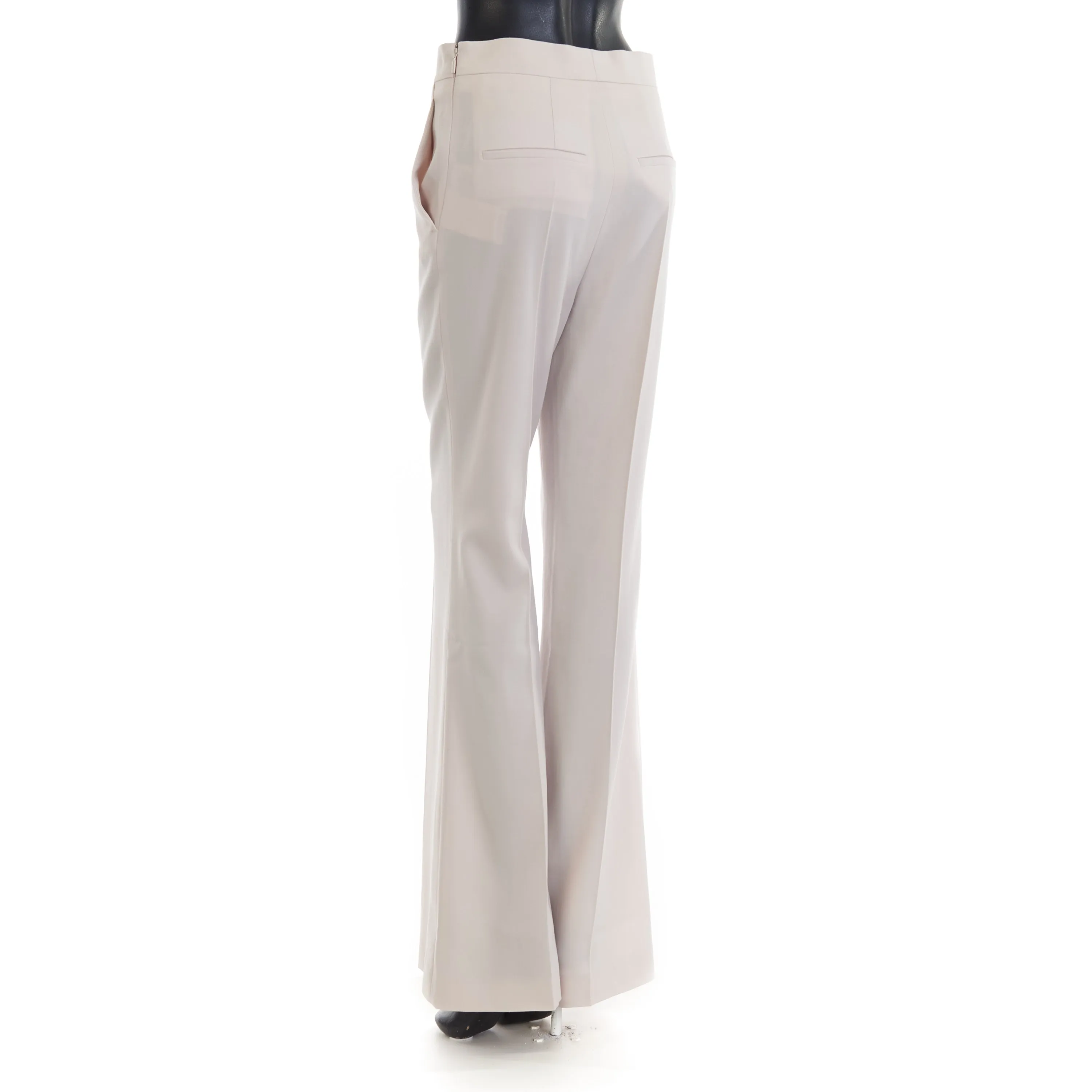 Beige Satin Trousers - Satin Panel, Asymmetrical Effect