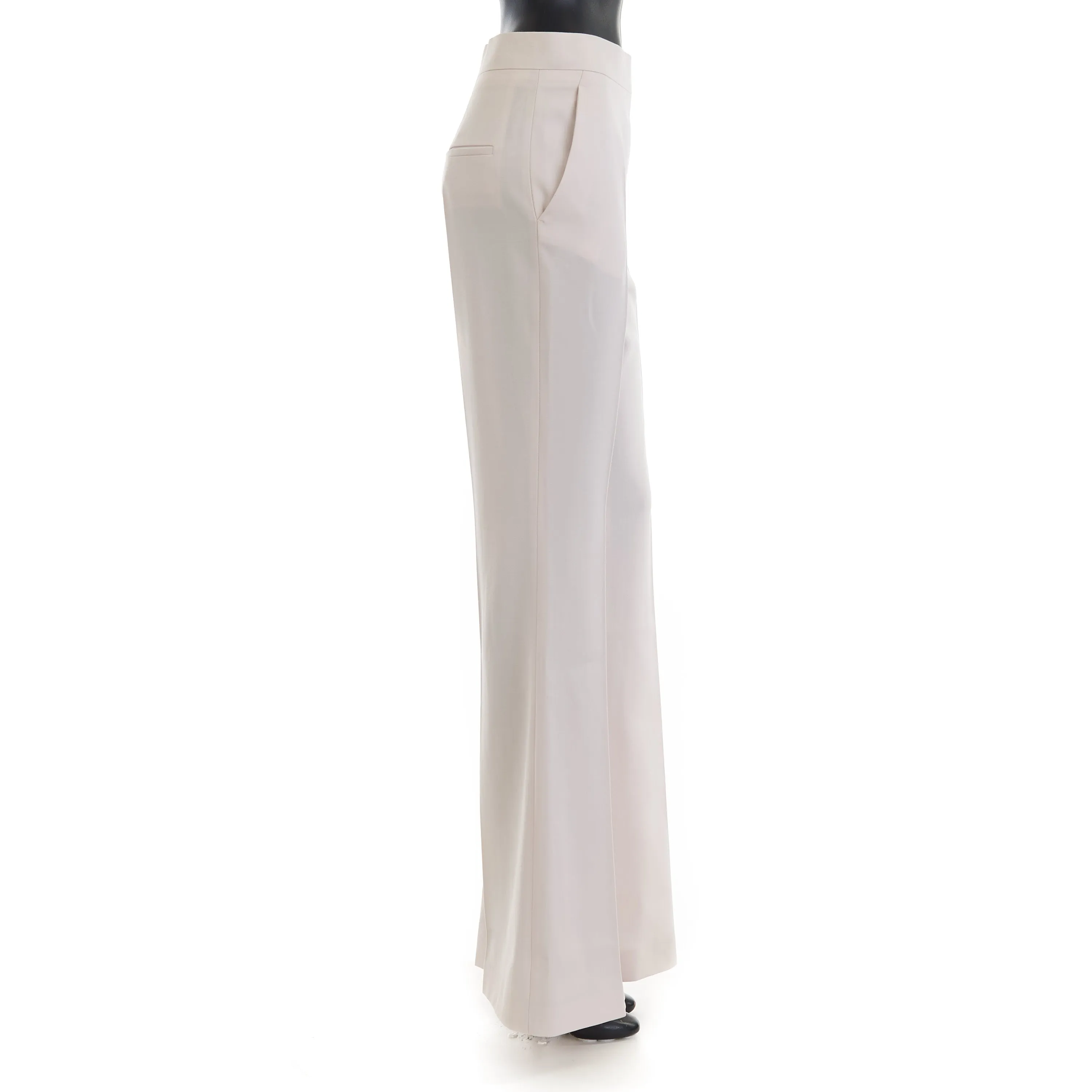 Beige Satin Trousers - Satin Panel, Asymmetrical Effect