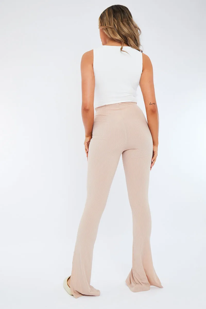 Beige Side Split Rib Trousers - Topaz