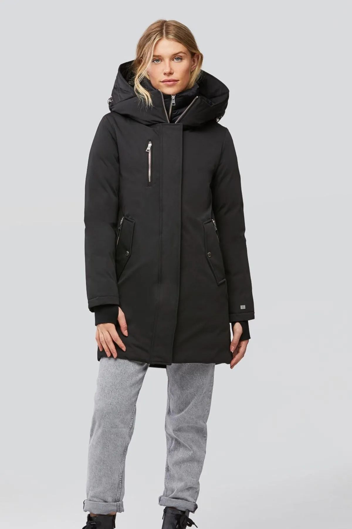 BELINA Mid Length Classic Down Coat with Puffy Bib