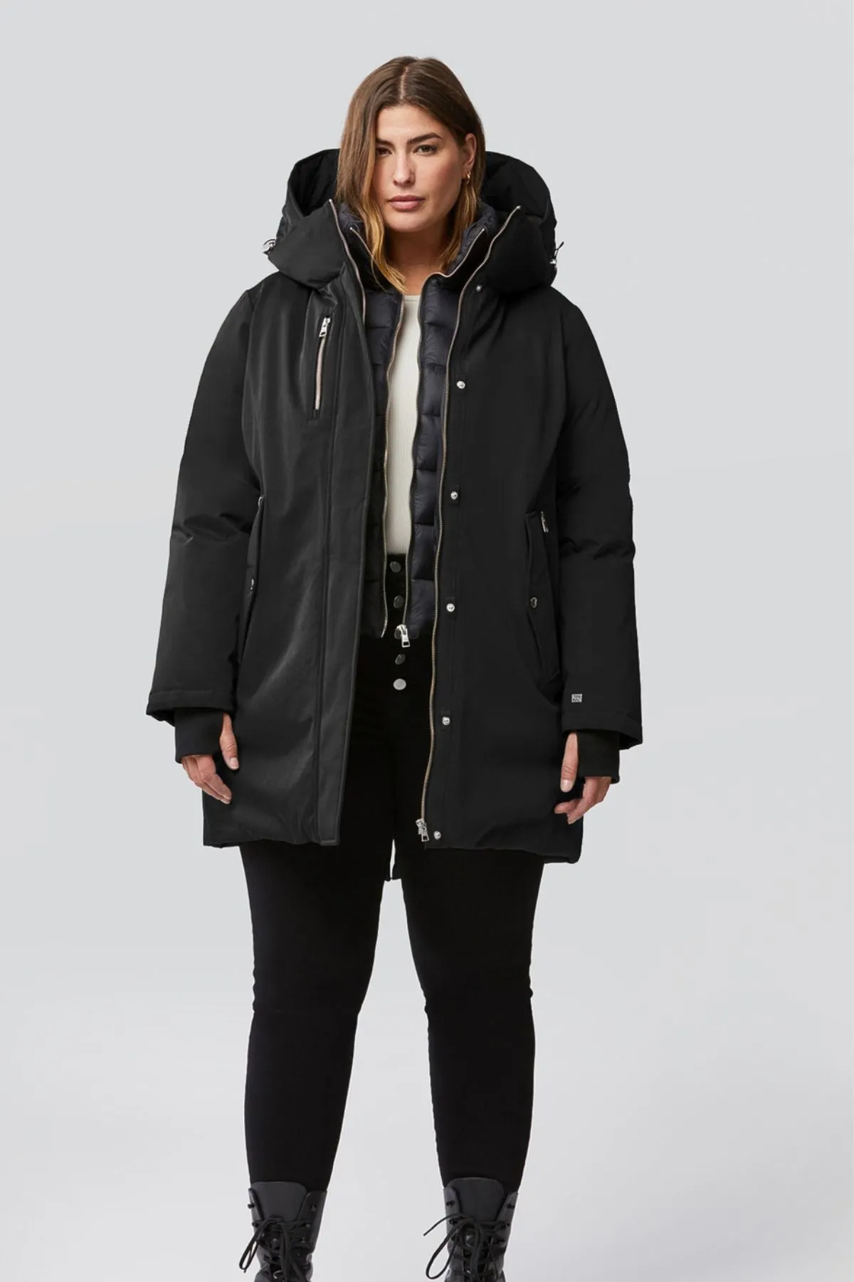 BELINA Mid Length Classic Down Coat with Puffy Bib