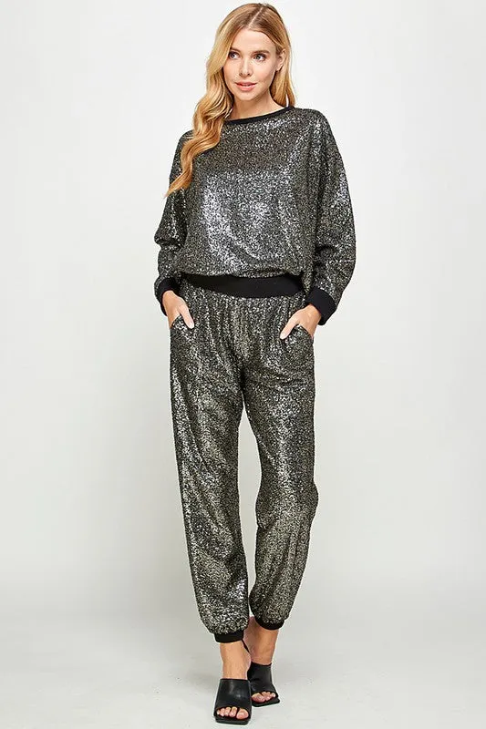 Black Sequins Jogger Pants