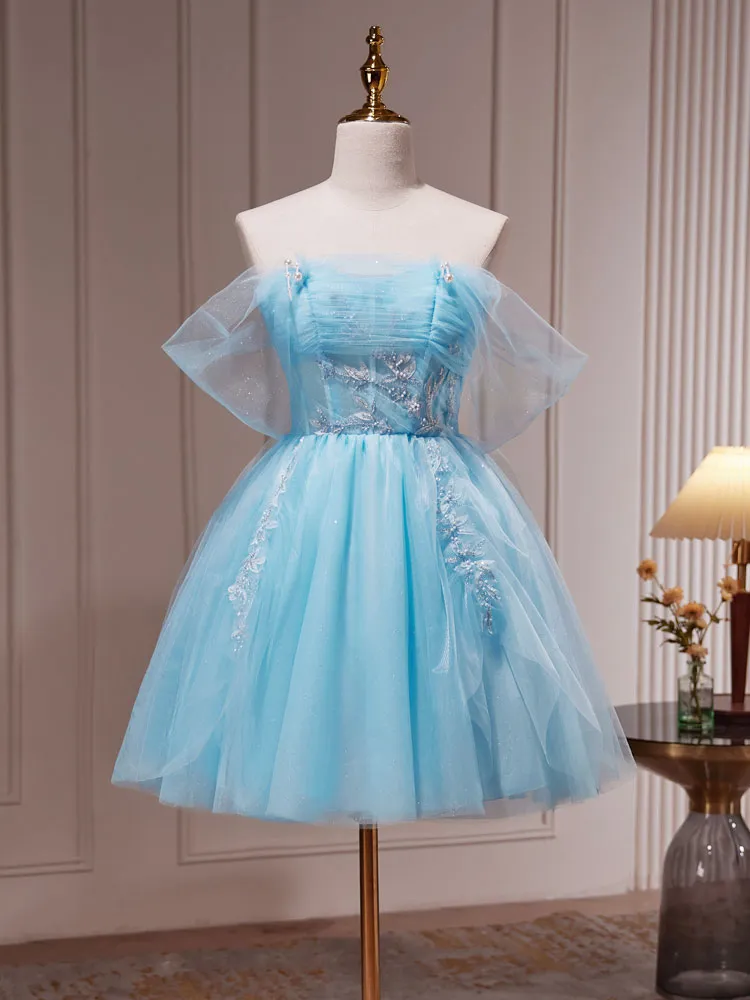 Blue A-Line Short Prom Dress, Cute Blue Homecoming Dresses