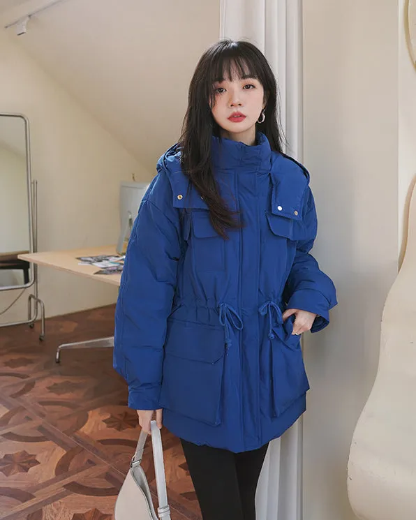 Blue Hooded Down Puffer Coat