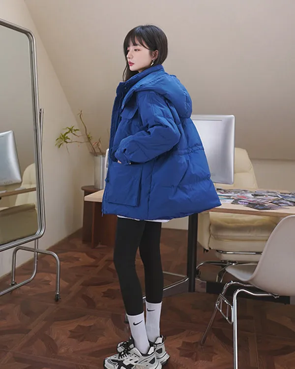 Blue Hooded Down Puffer Coat