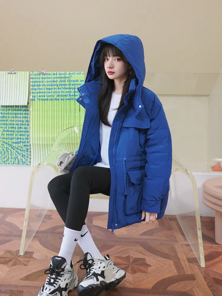 Blue Hooded Down Puffer Coat