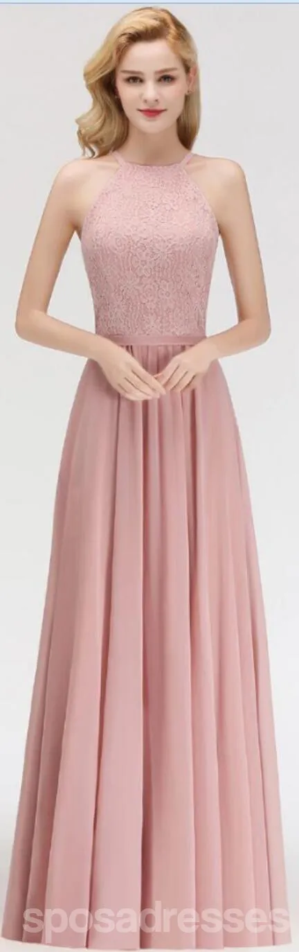 Blush Pink Lace Floor Length Mismatched Chiffon Bridesmaid Dresses Online, WG542