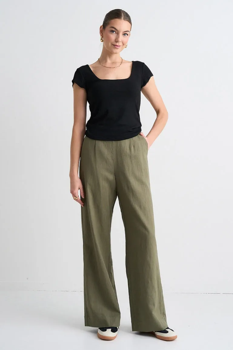 Boardwalk Soft Khaki Ramie Extended Waist Pants