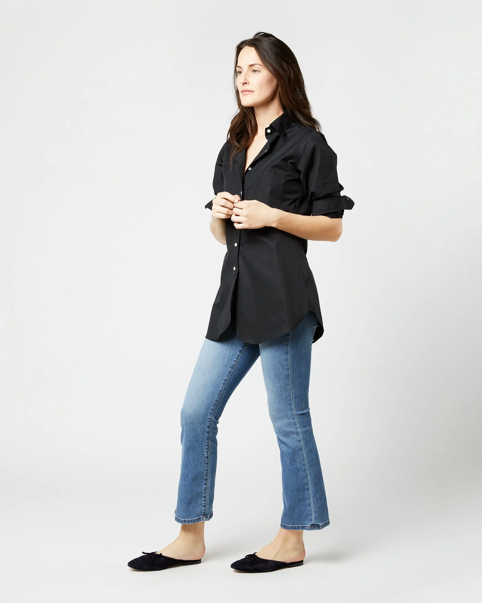 Boyfriend Shirt in Black Poplin