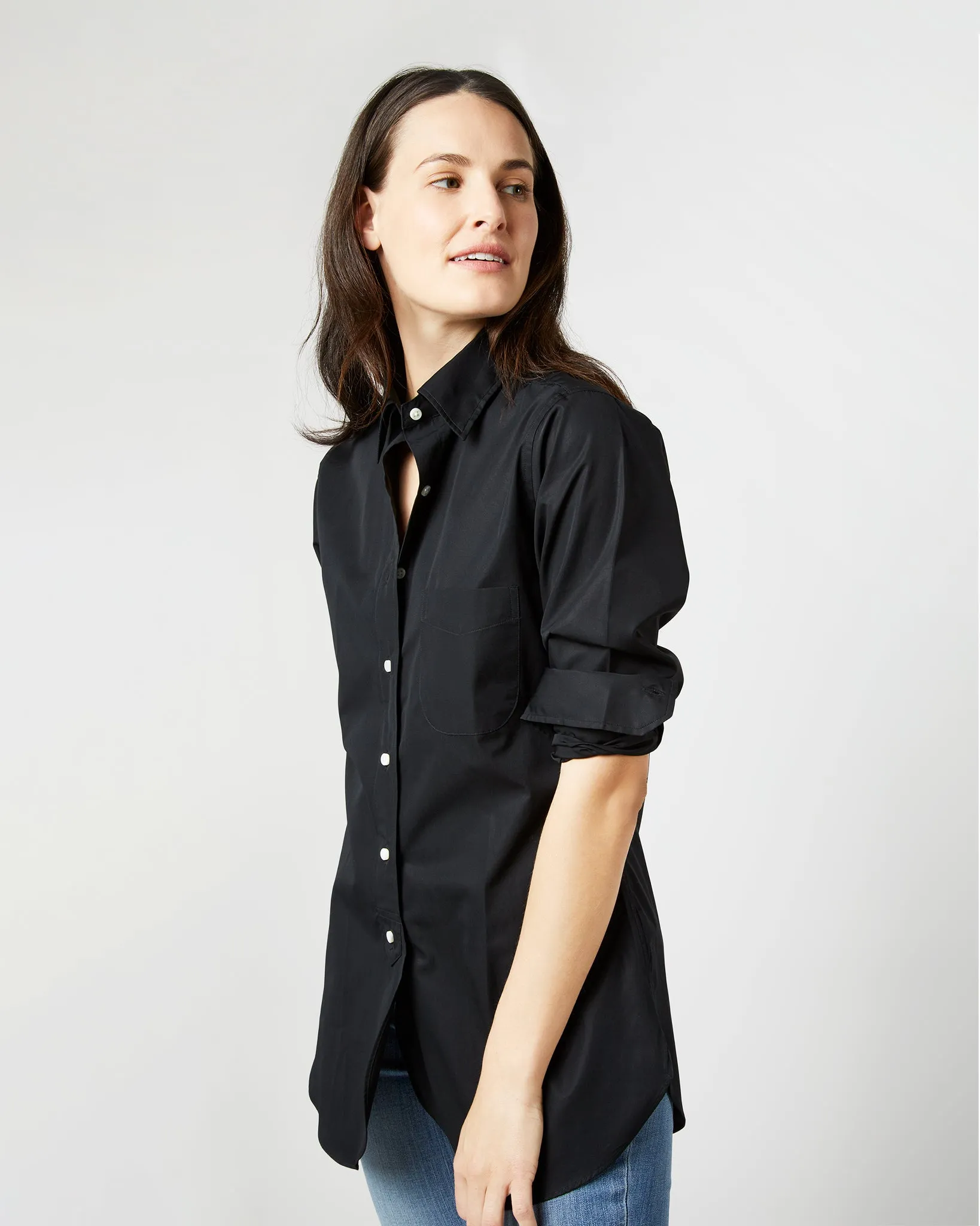 Boyfriend Shirt in Black Poplin