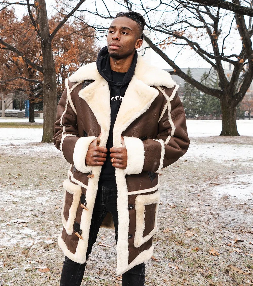 Brock's Brown shearling overcoat