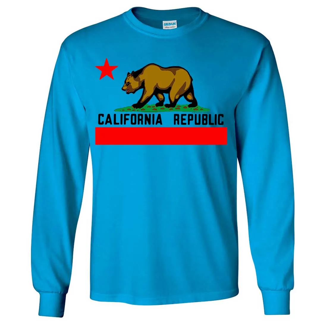 California Republic Borderless Bear Flag Black Text Long Sleeve Shirt