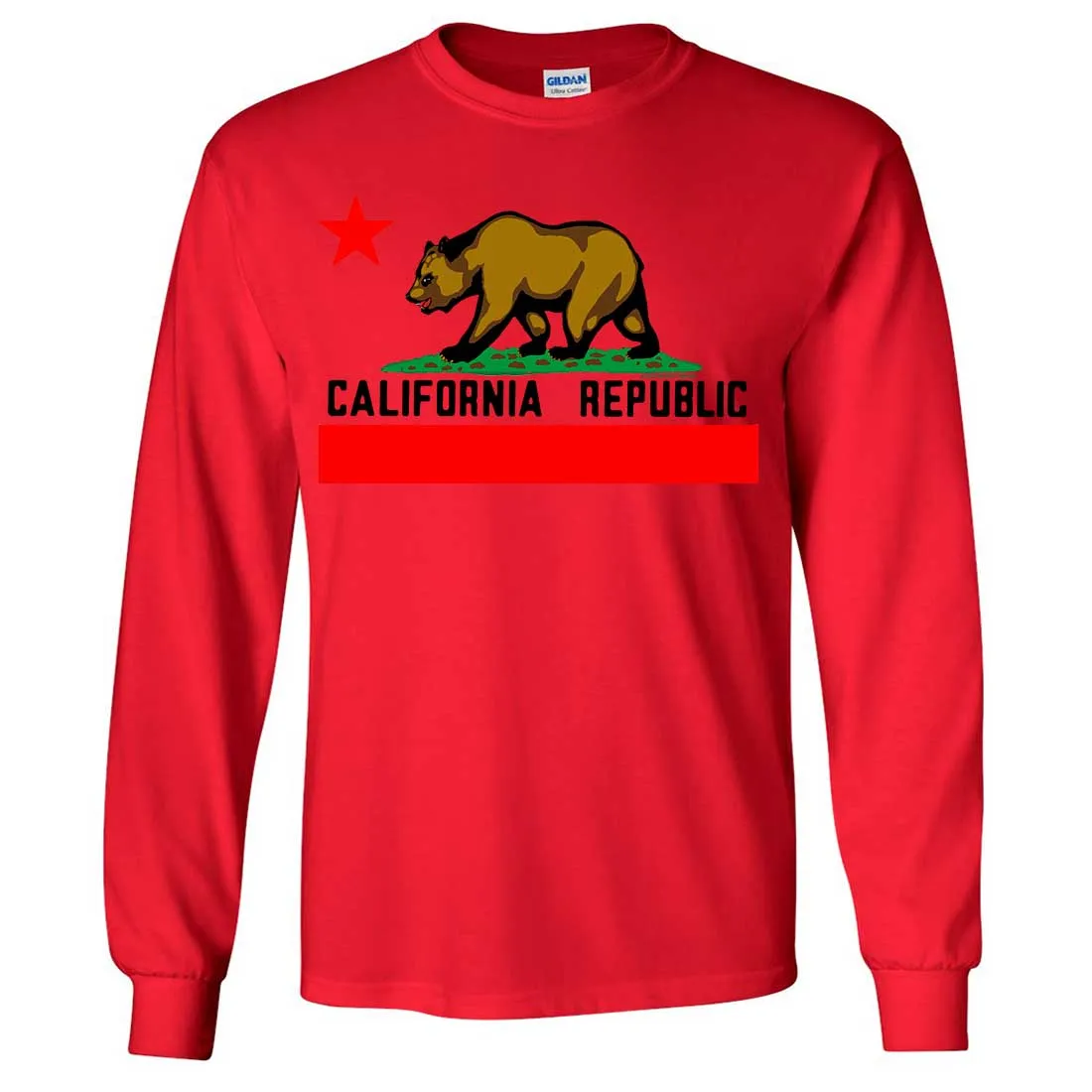 California Republic Borderless Bear Flag Black Text Long Sleeve Shirt