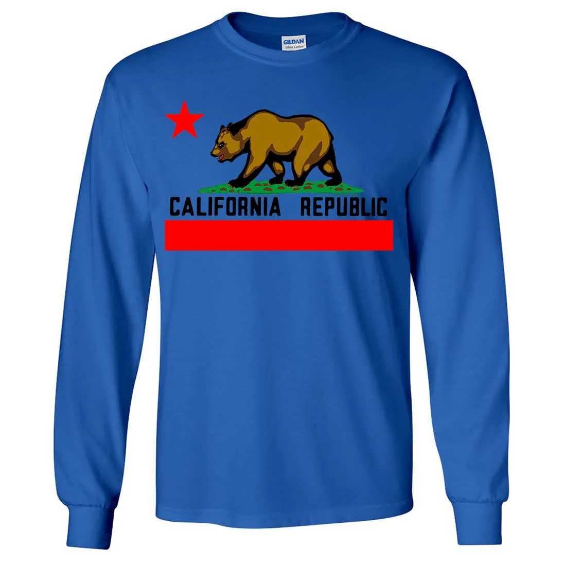 California Republic Borderless Bear Flag Black Text Long Sleeve Shirt