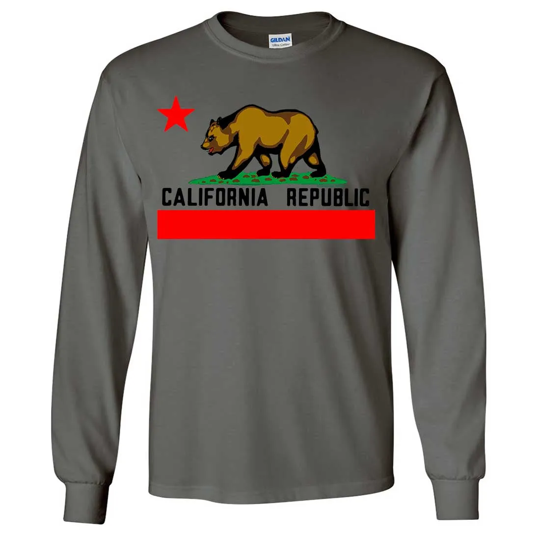 California Republic Borderless Bear Flag Black Text Long Sleeve Shirt