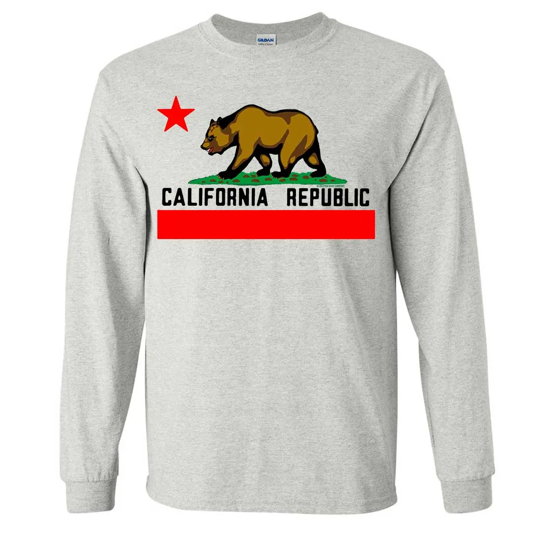 California Republic Borderless Bear Flag Black Text Long Sleeve Shirt