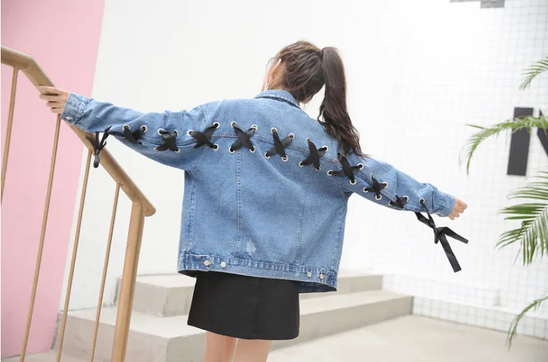 Can't Tie Me Down Denim Threaded Lace Jacket