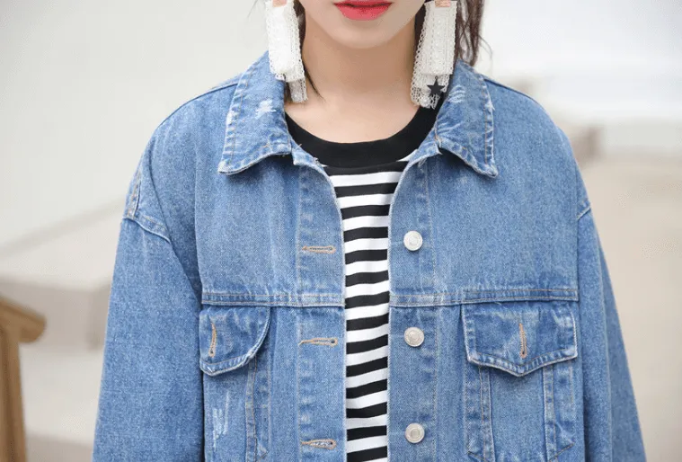 Can't Tie Me Down Denim Threaded Lace Jacket