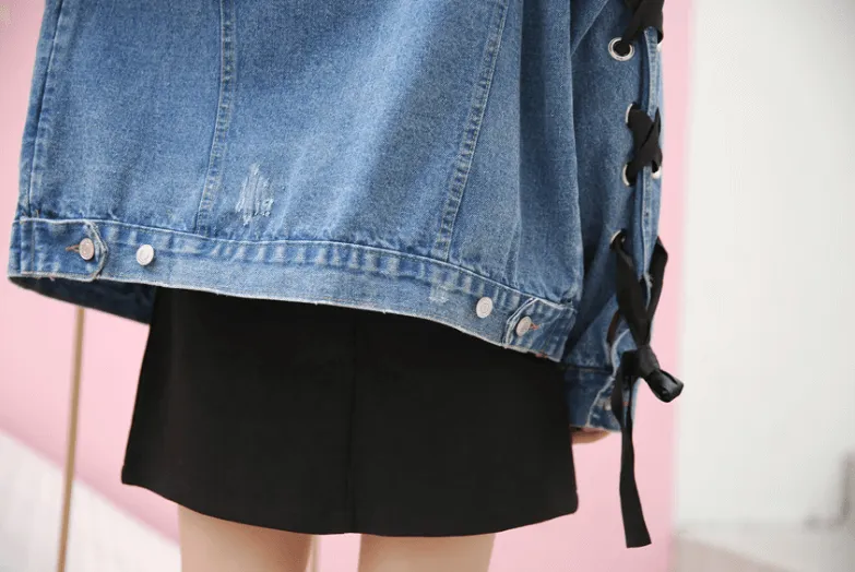 Can't Tie Me Down Denim Threaded Lace Jacket