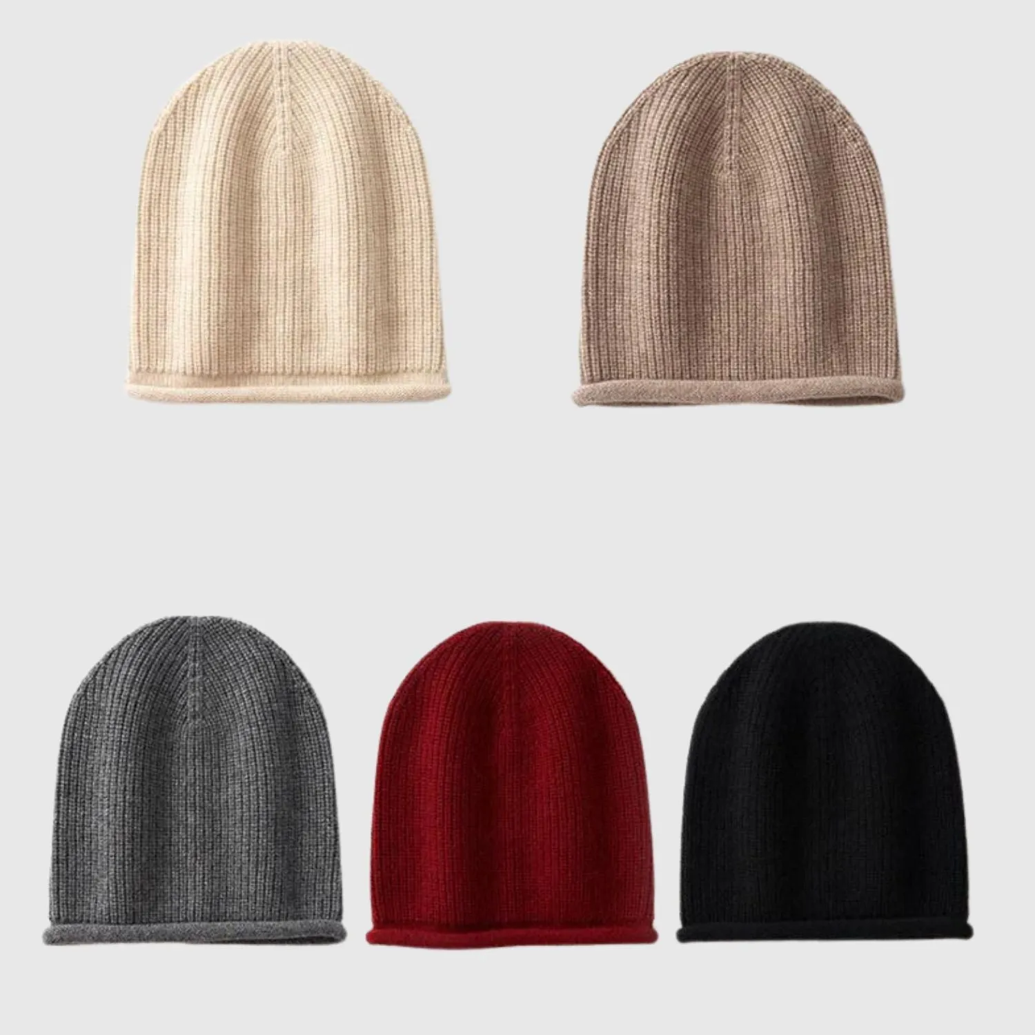 Cashmere beanie hat with rolled hem | 5 colors