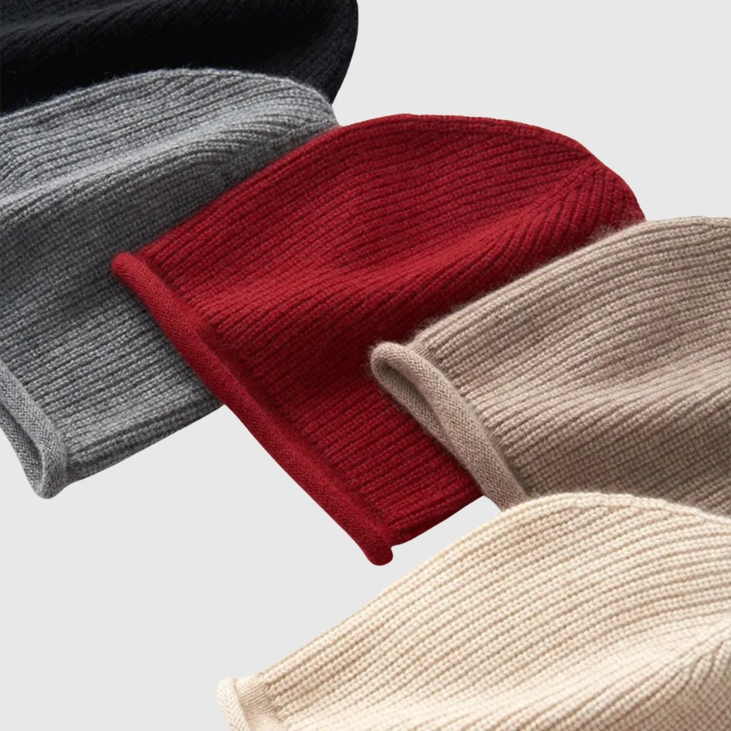 Cashmere beanie hat with rolled hem | 5 colors