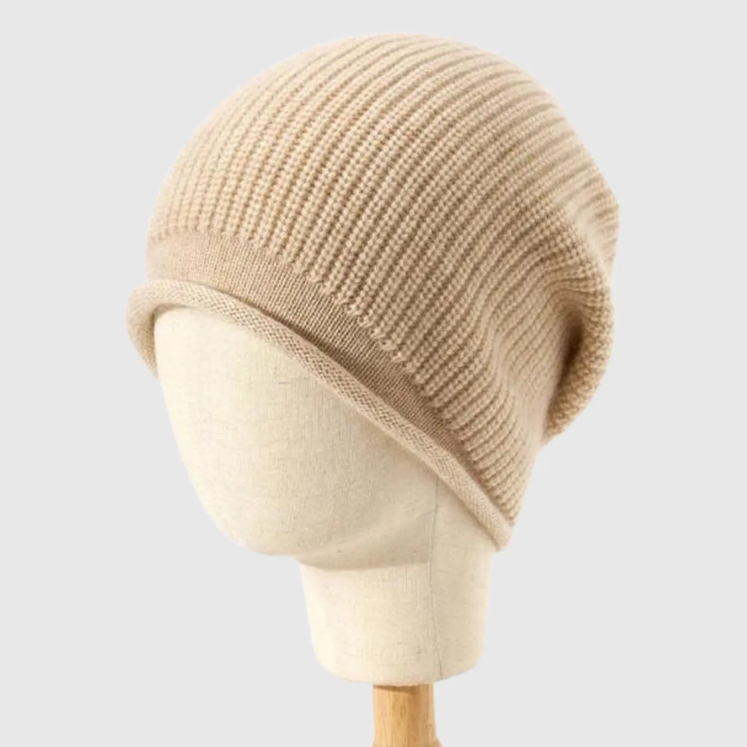 Cashmere beanie hat with rolled hem | 5 colors