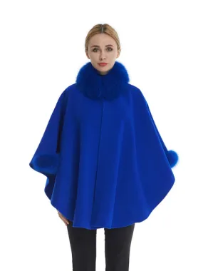 Cashmere blend poncho with fox trim