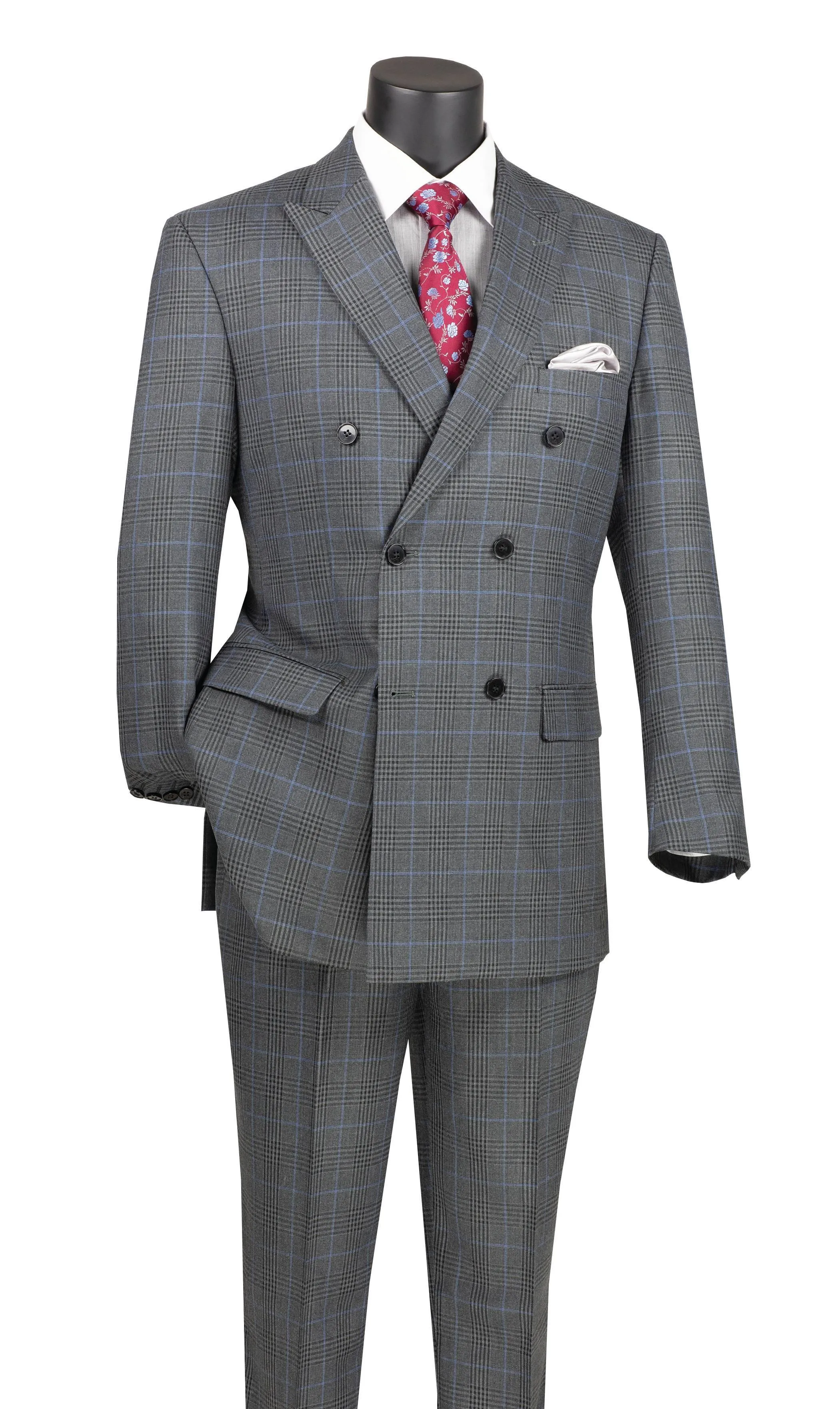 Charcoal Windowpane Double Breasted Suit