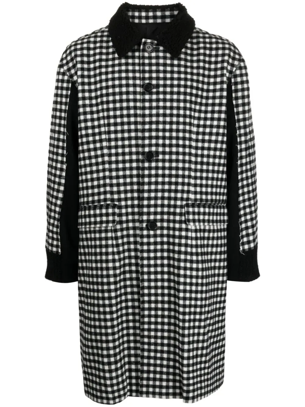 Check-Print Single-Breasted Coat