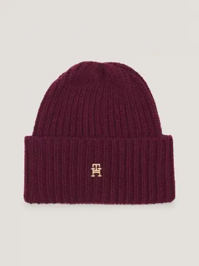 CHIC RIB-KNIT TH MONOGRAM PLAQUE BEANIE